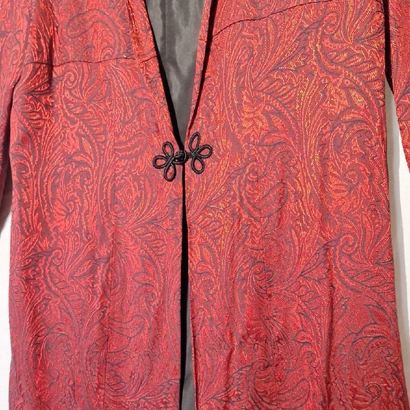 Red Boho Women's Coat, Metallic Midi, Embroidered Brocade, Sz 14, NWOT - Picture 4 of 13